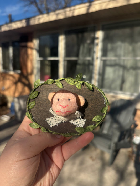 Mini monkey plush taxidermy wall hanging