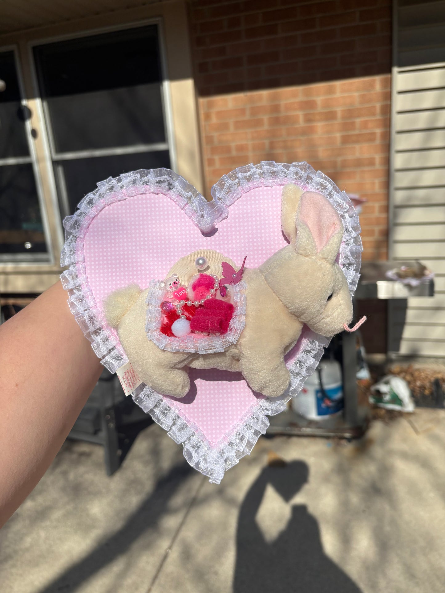 Bunny Pink and White Plush Dissection wall hanging