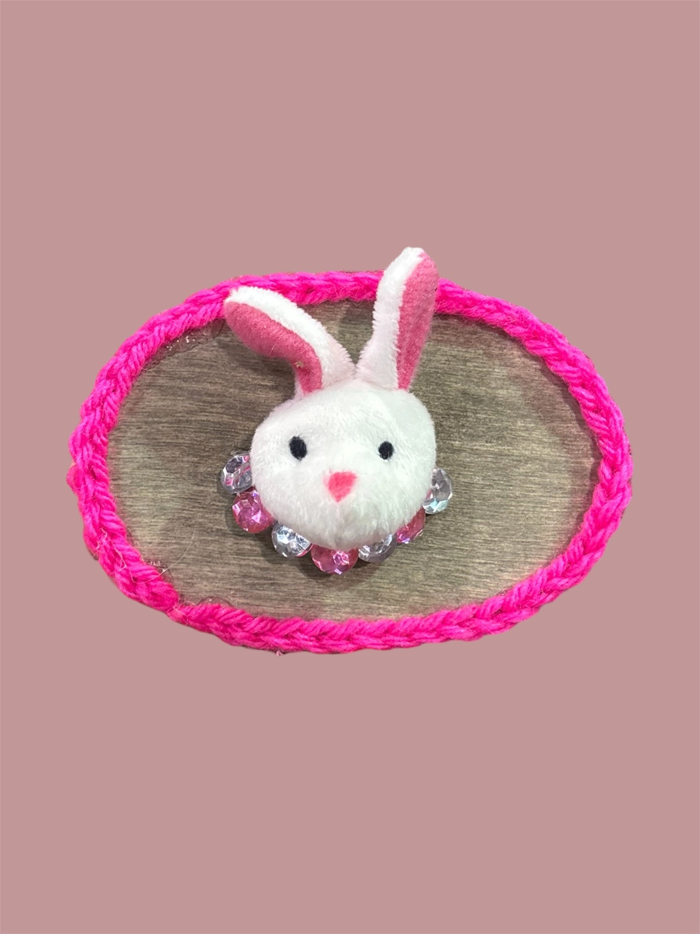 Pink and white bunny mini plush taxidermy
