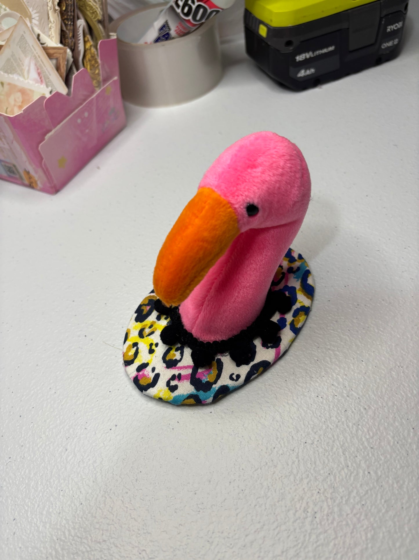Flamingo Rainbow Plush Taxidermy wall hanging