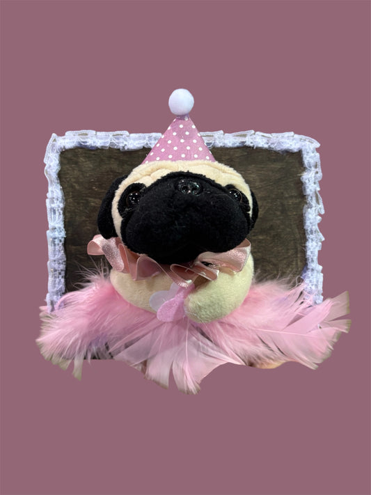 Pink pug plush taxidermy