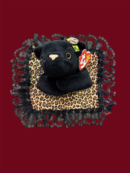 Leopard print, black cat, plush taxidermy ￼
