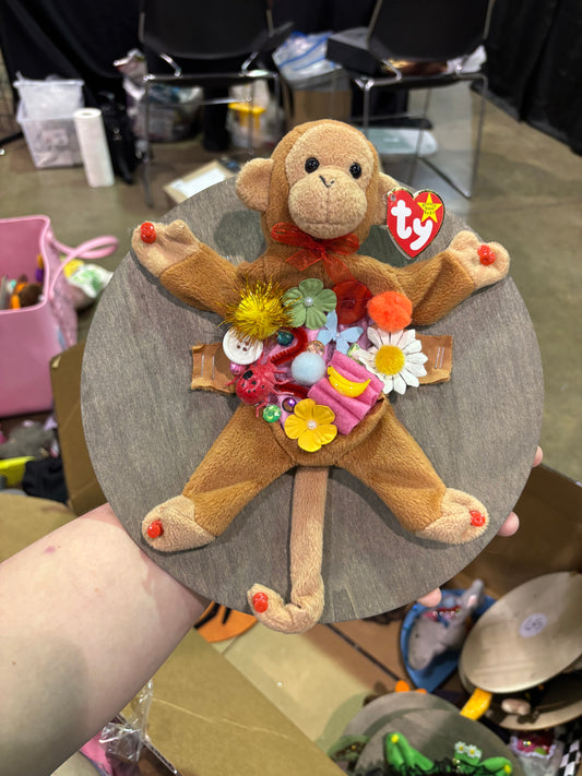 Monkey red bow dissection wall art