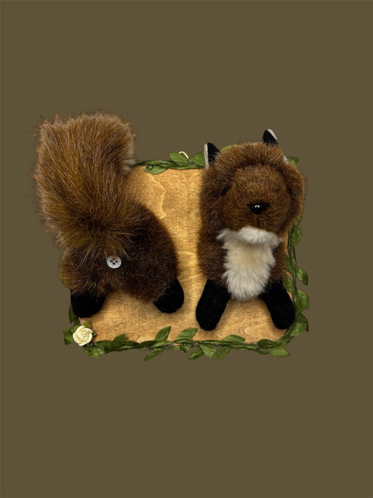 Squirrel cut in half plush taxidermy wall art