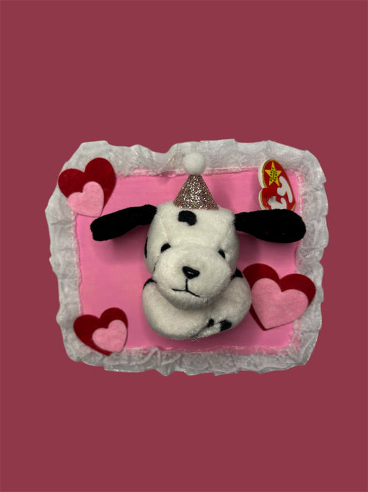 Pink Dalmatian heart plush taxidermy