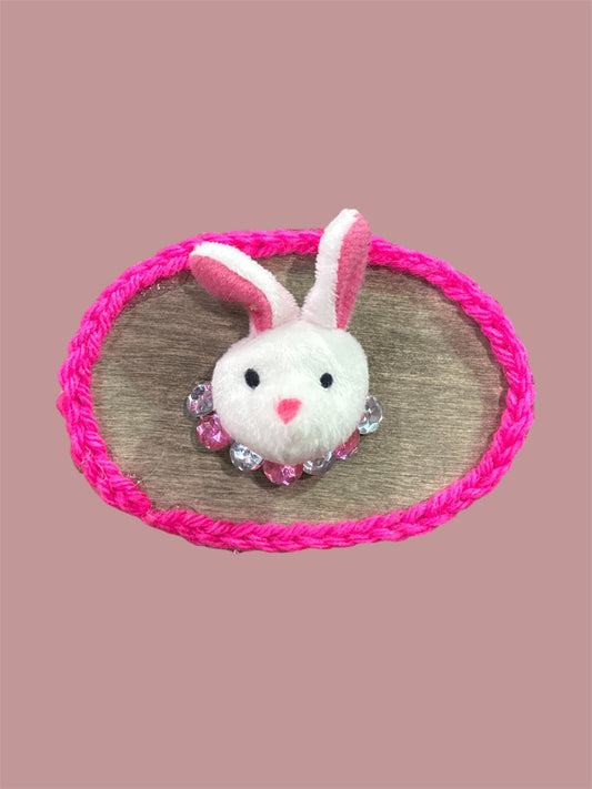 Pink and white bunny mini plush taxidermy