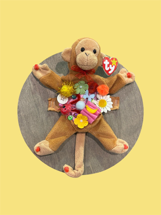 Monkey red bow dissection wall art