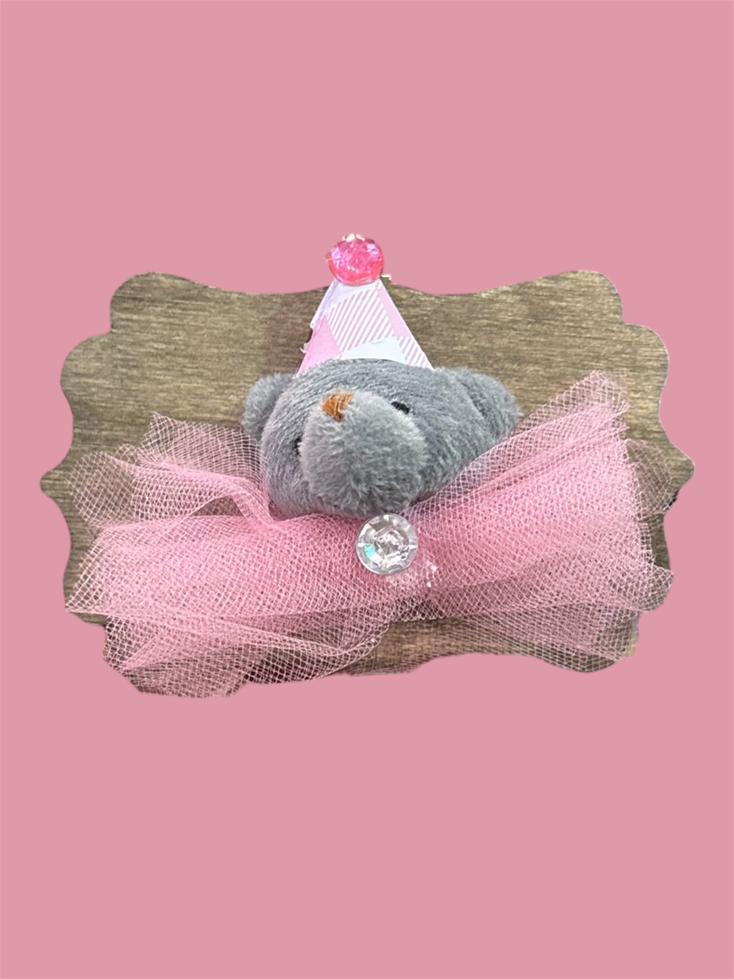 Pink and gray Bear mini plush taxidermy