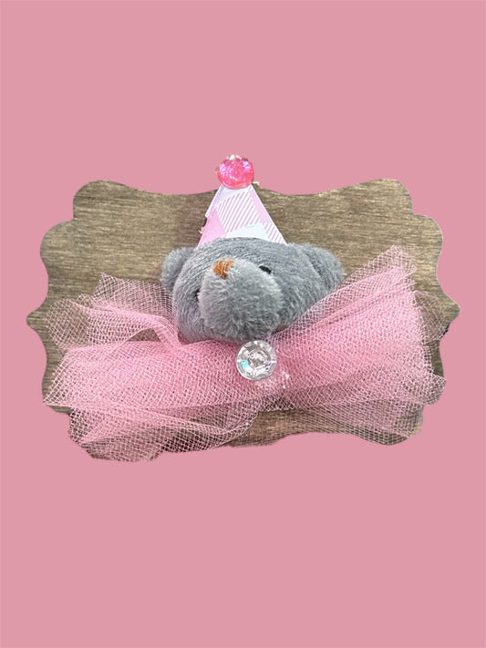Pink and gray Bear mini plush taxidermy