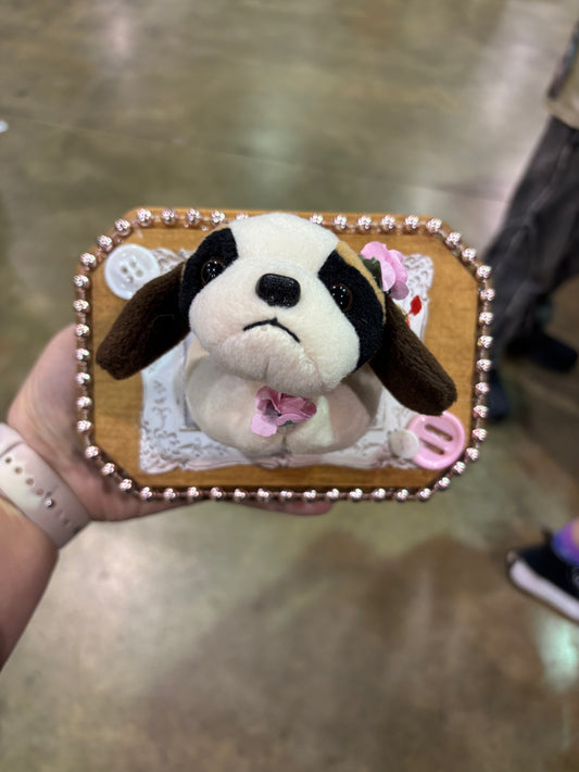 Dog pink flower plush taxidermy