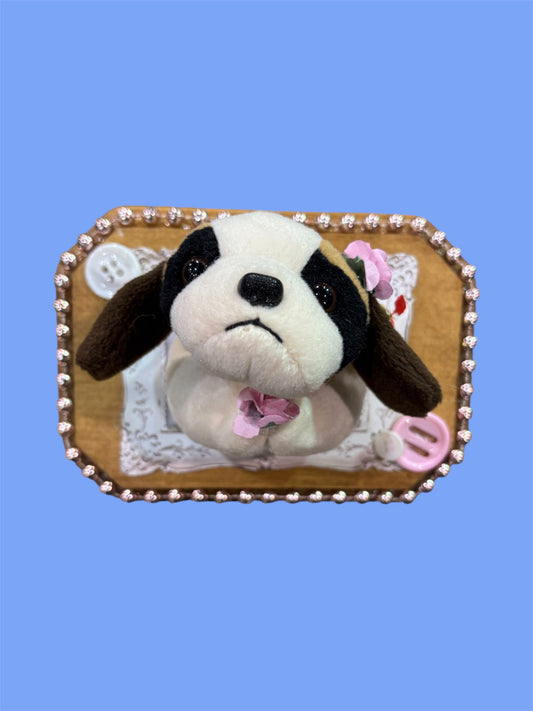 Dog pink flower plush taxidermy