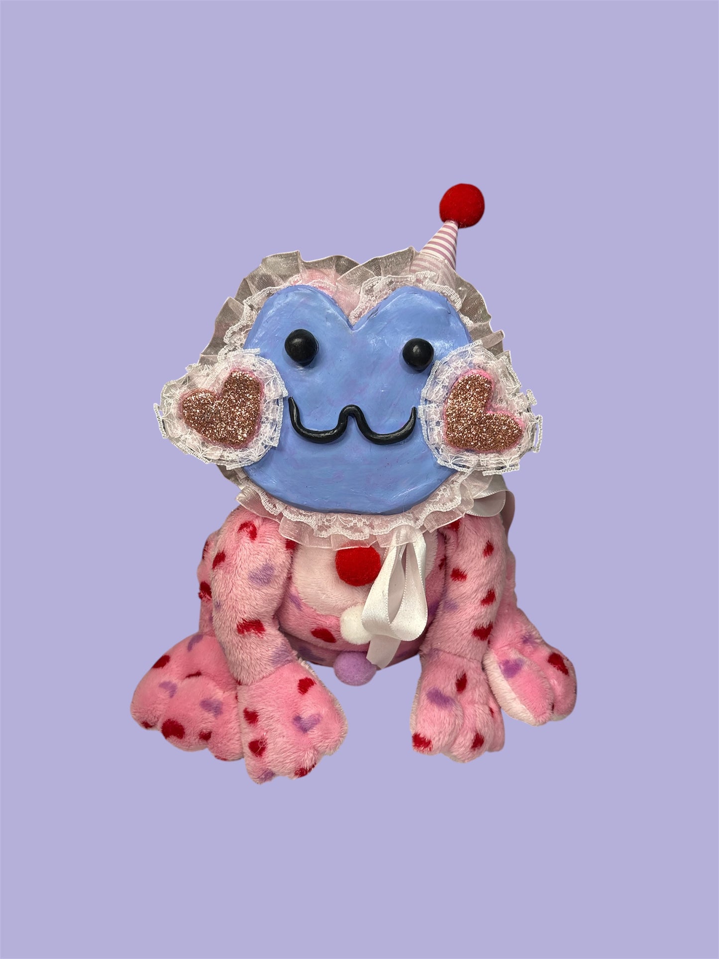Clown frog clay face plushie
